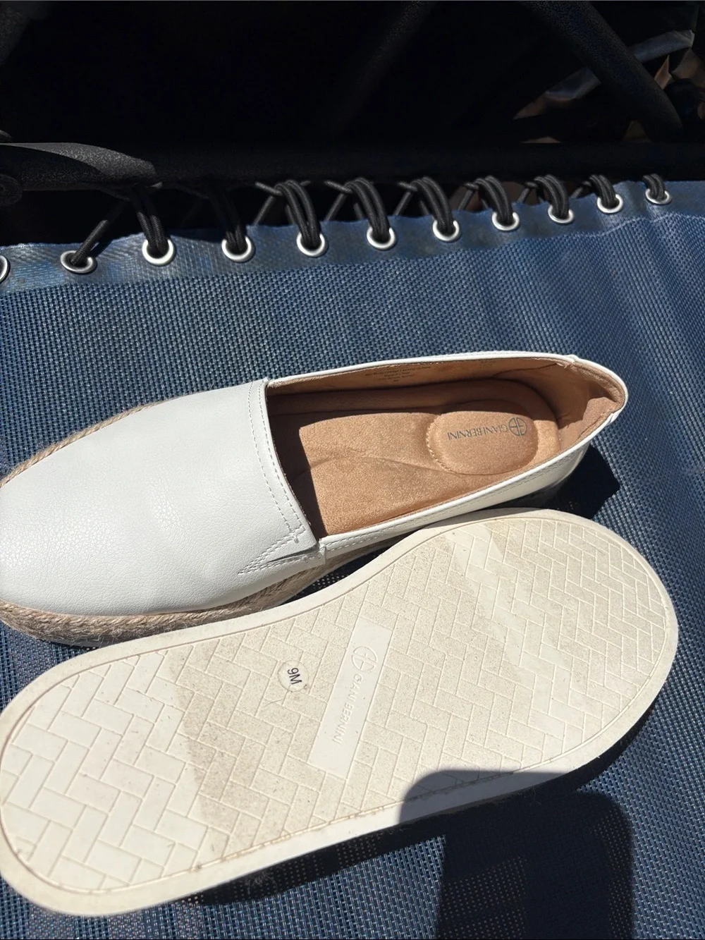 White Slip-On Leather Espadrilles Sz 9